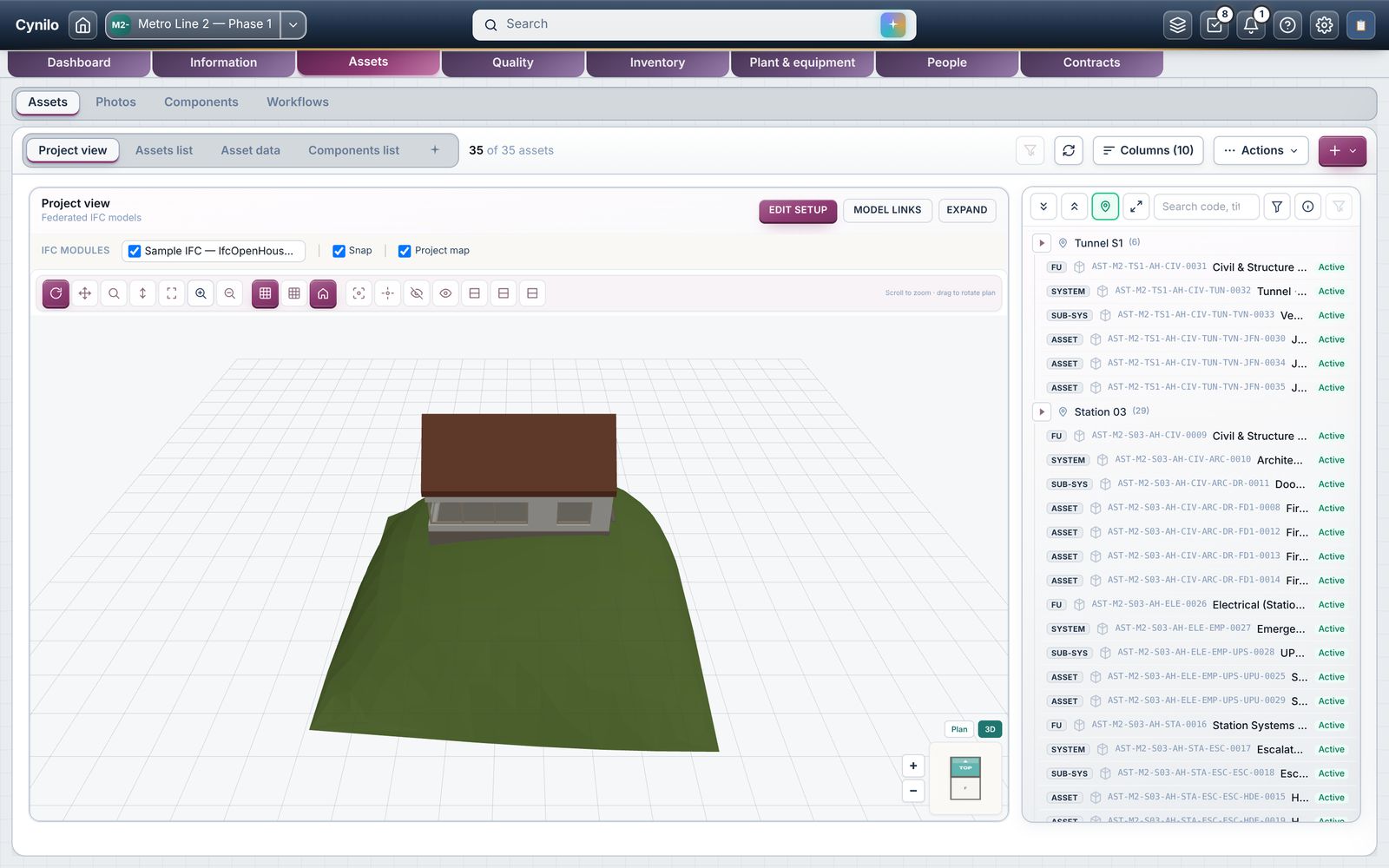 3D project model next to the asset hierarchy
